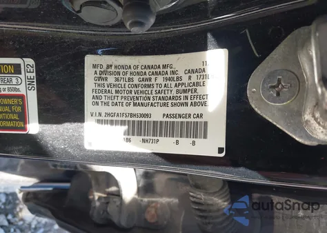 2011 Honda Civic Lx z USA, uszkodzony, nr VIN 2HGFA1F57BH530093